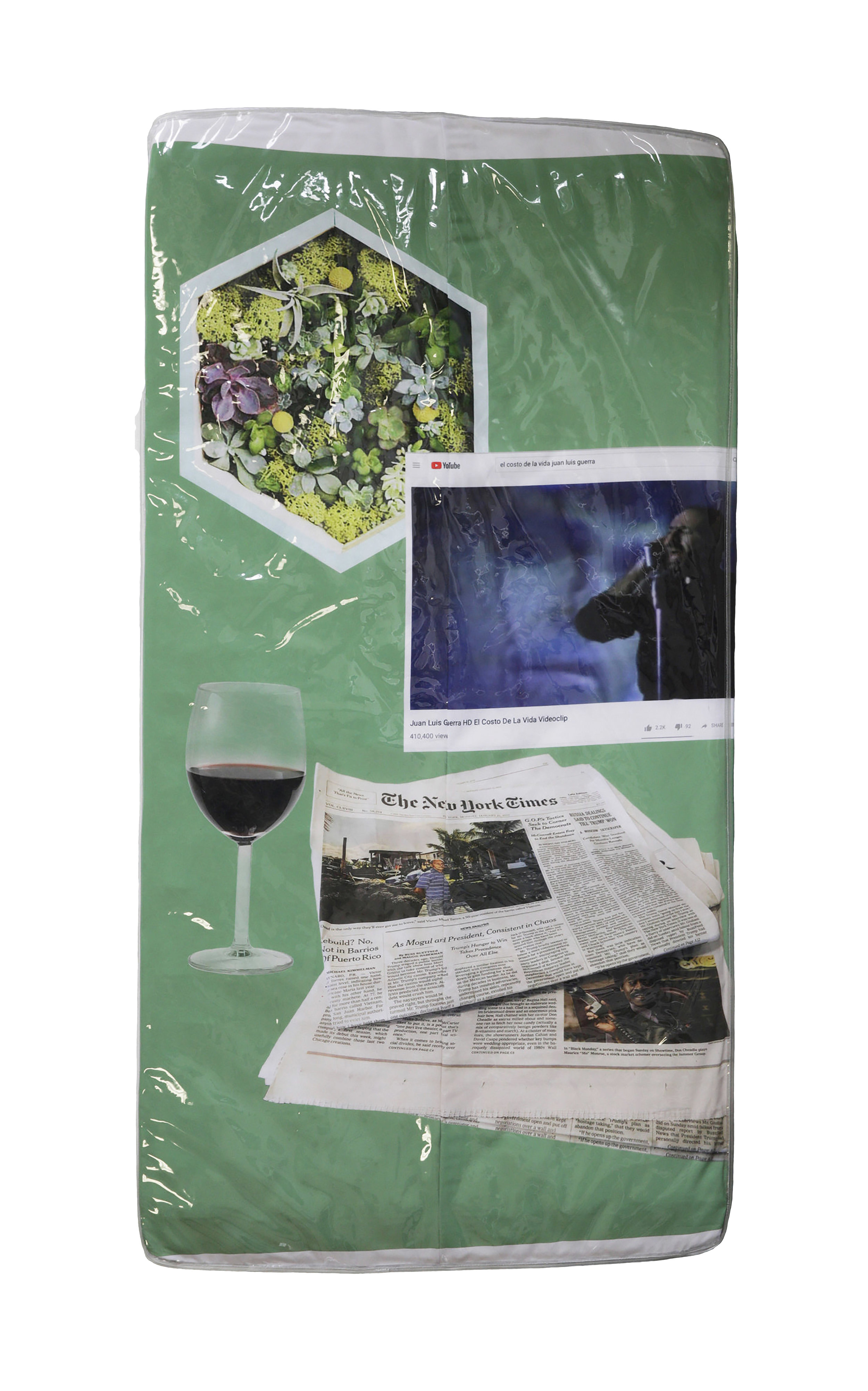 El Costo de la Vida      Digital print on cotton fitted sheet, Twin Mattress 74 x 38 1/2 x 6 in $12,000