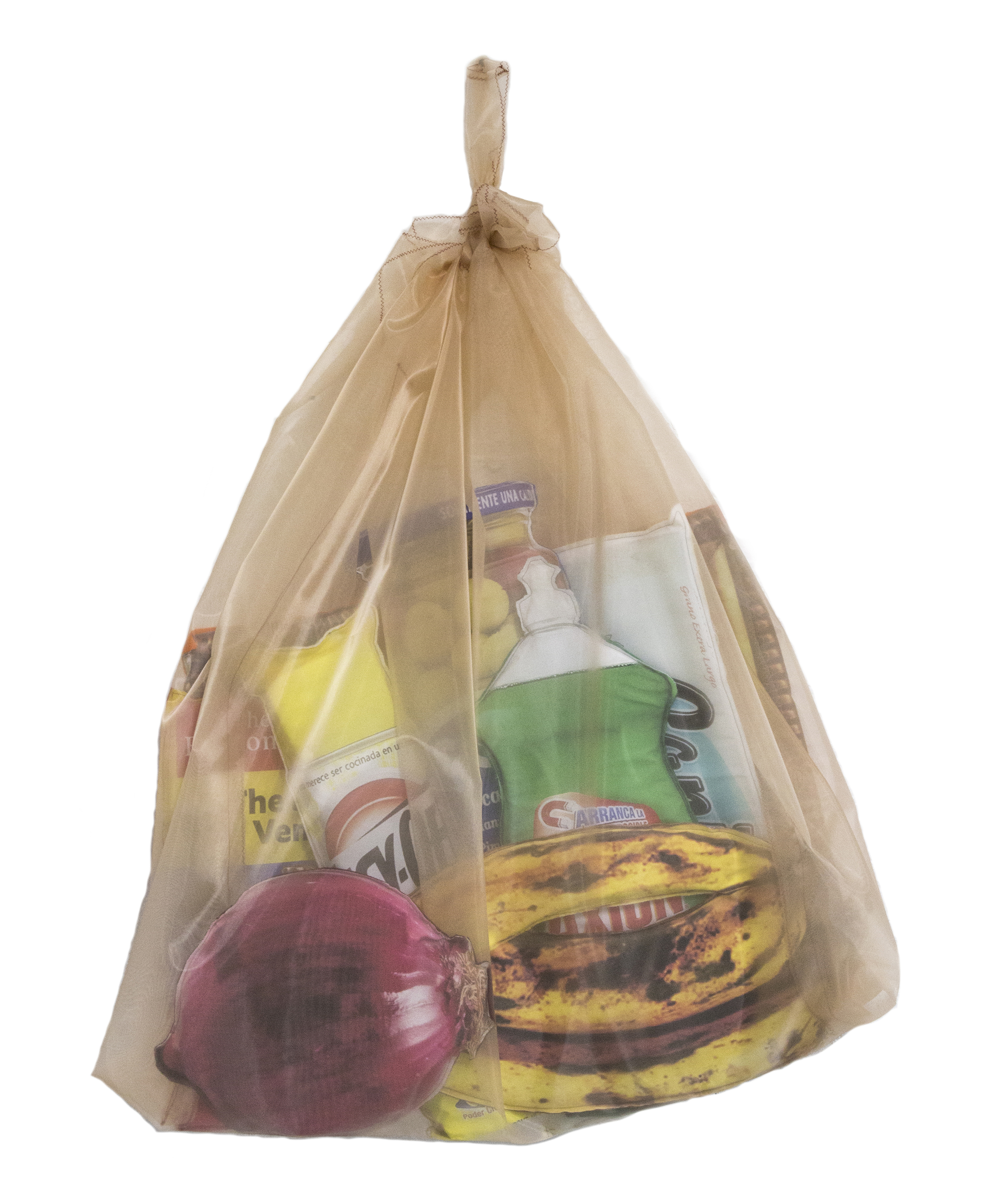 Mandao 1   Polyorganza, digital print on suede, felt &amp; foam 52 x 38 x 6 in