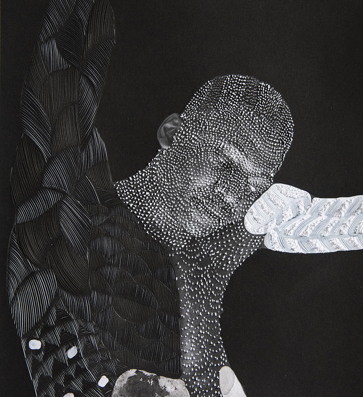 signals 5   Hand sculpted paper inkjet print, india ink 15 x 15 in