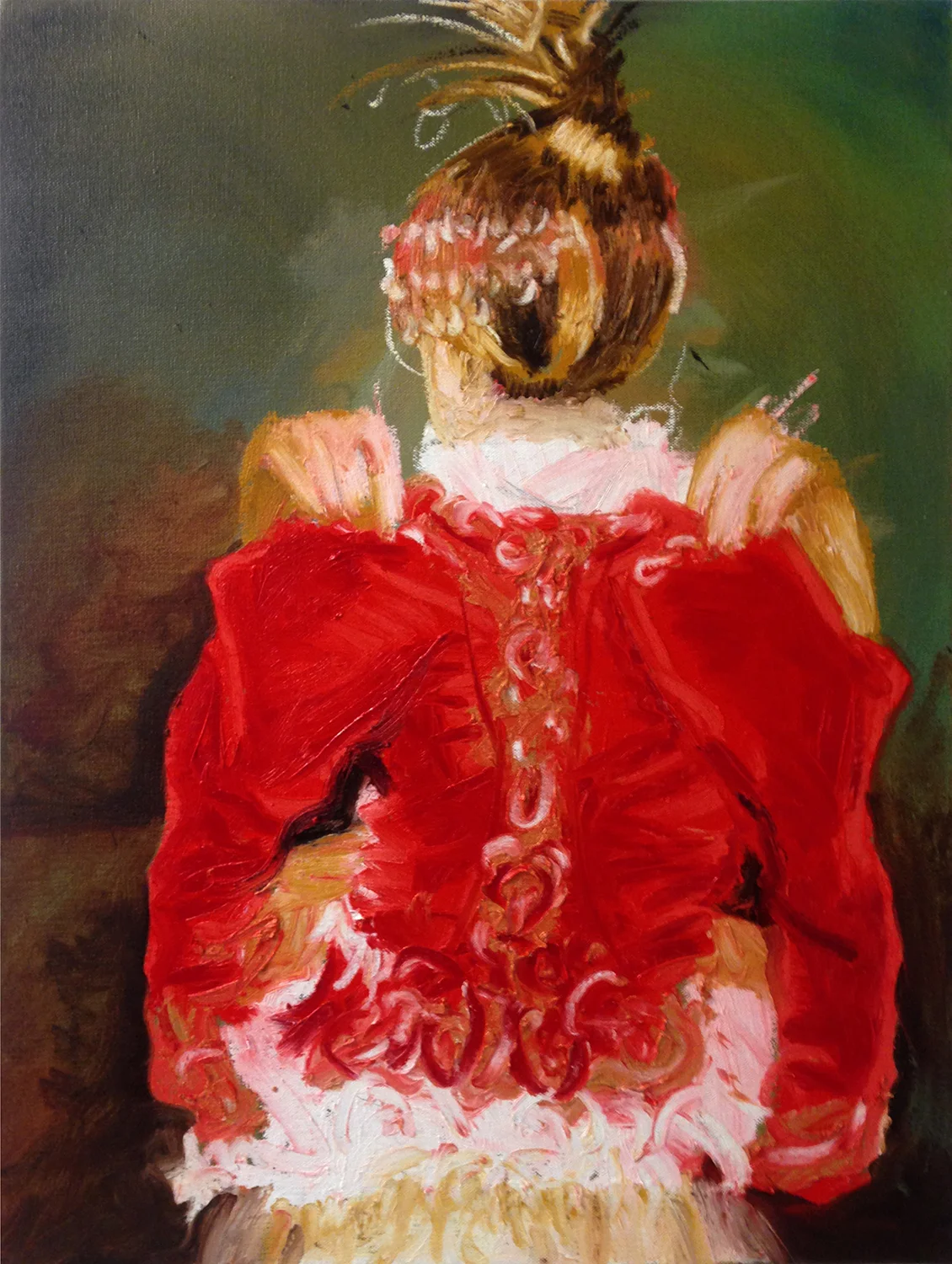 Red Coat  Oil and encaustic on canvas 24 x 18 in
