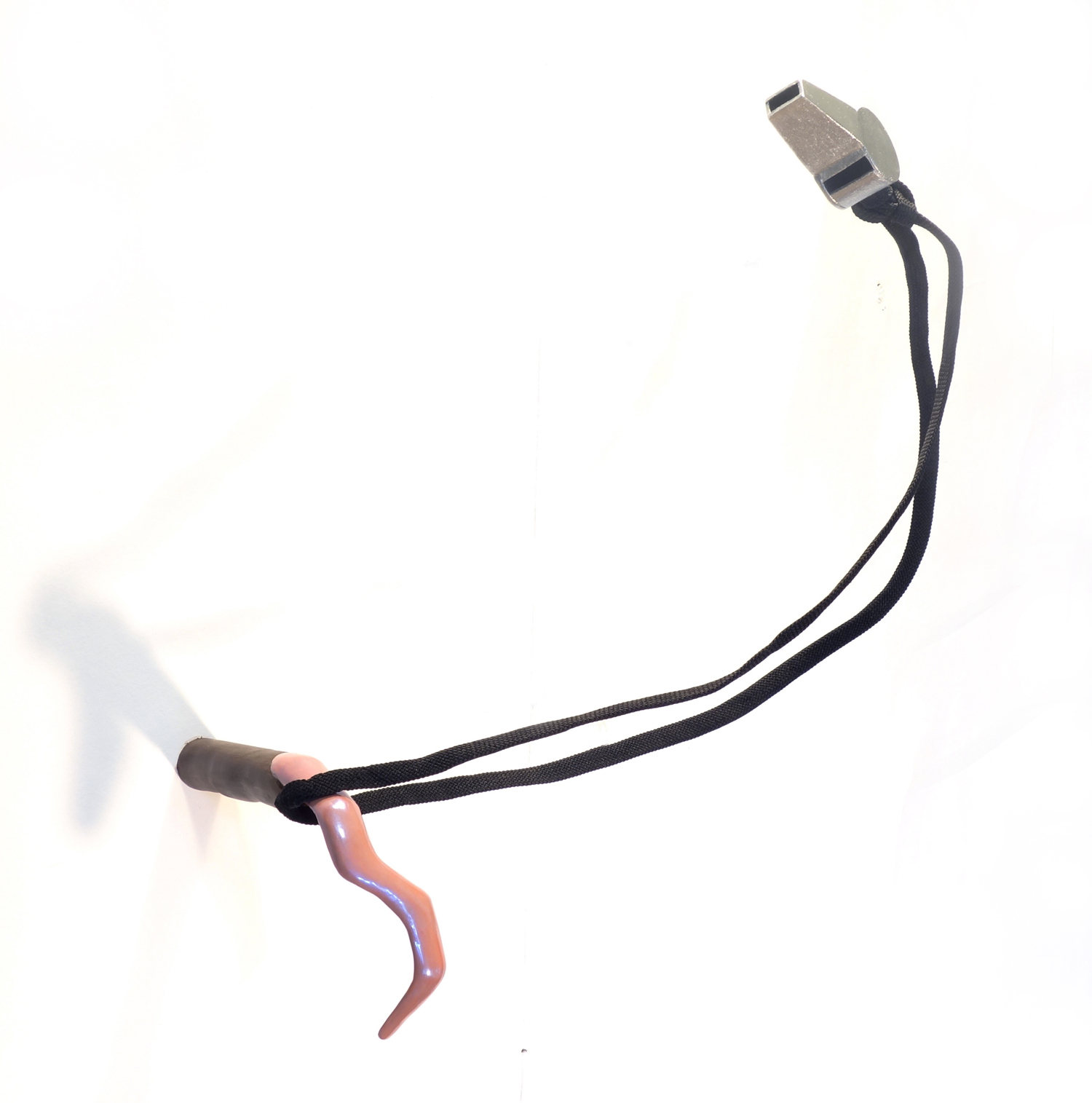 Ready to Stop,  2018  Wood, acrylic paint, nail polish, shoe lace 14 x 12 x 9 in