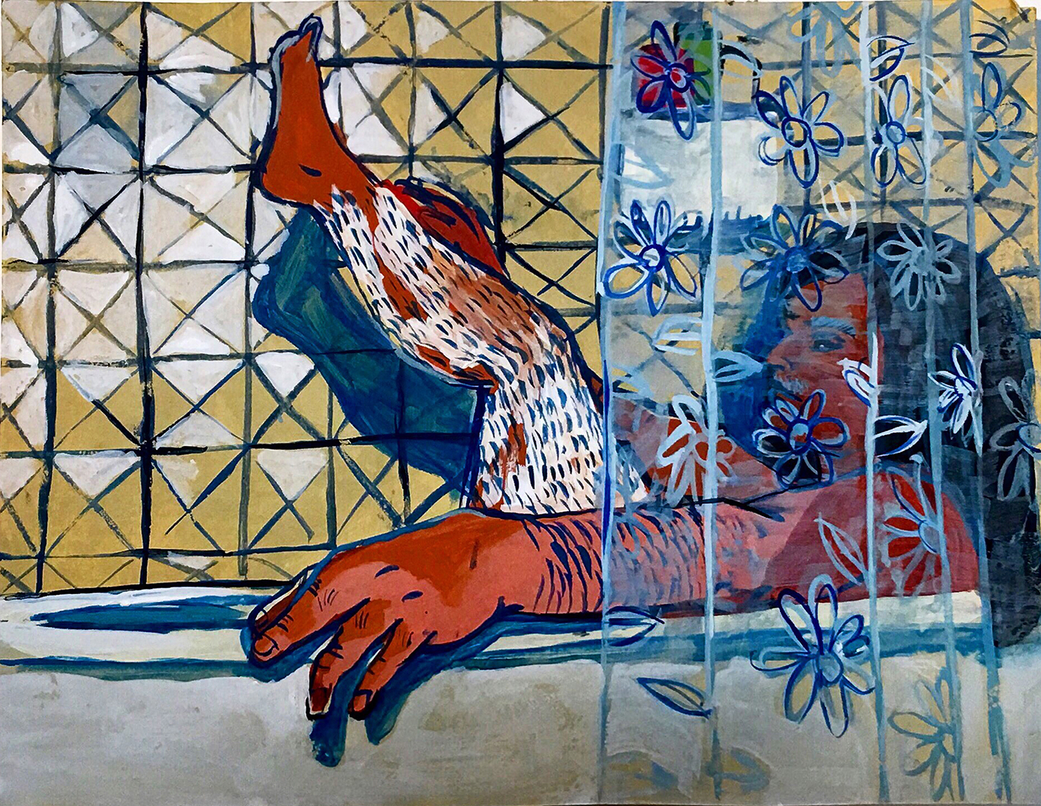 Bathtime   Acrylic and gouache on paper 8 1/2 x 11 in