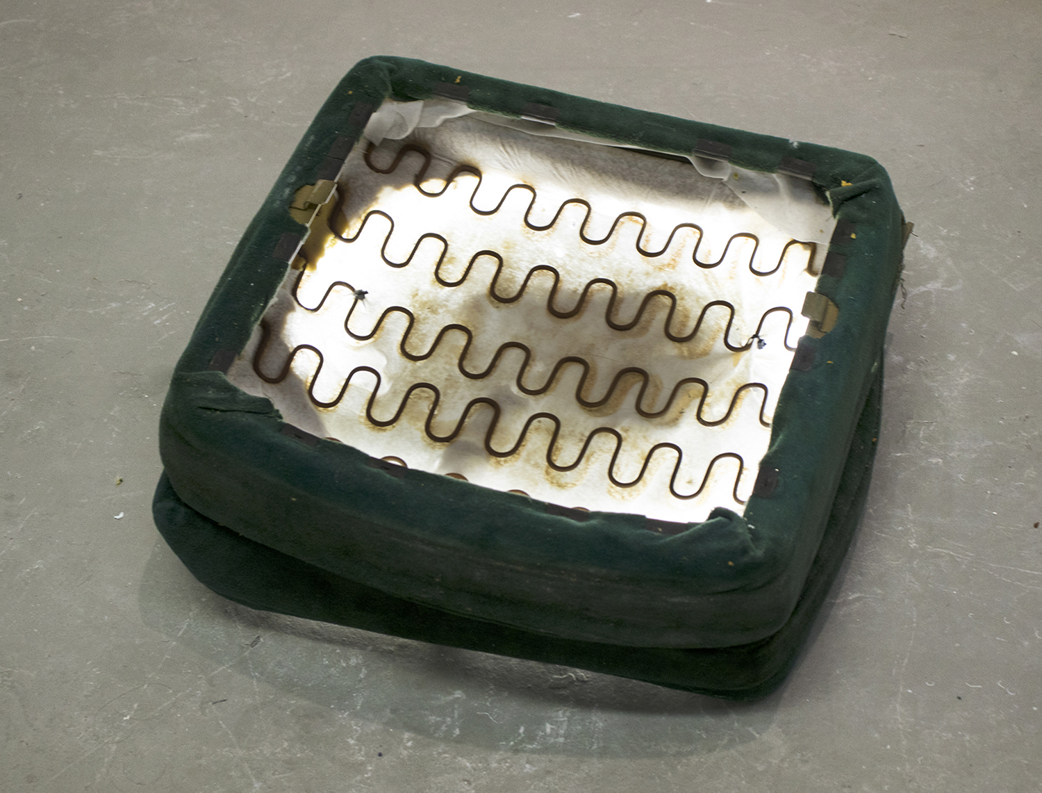Untitled (seat, LED, ballast, bed springs)  Found object sculpture 17 x 18 x 8 in